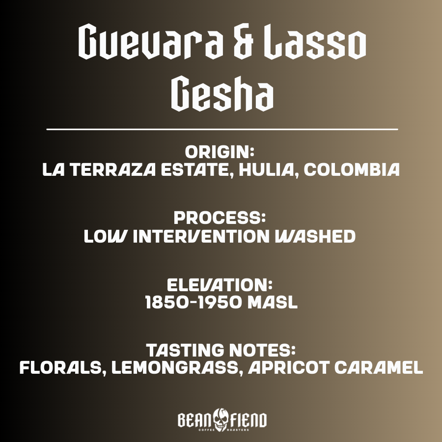 Guevara Lasso Gesha Colombian single origin coffee bag label