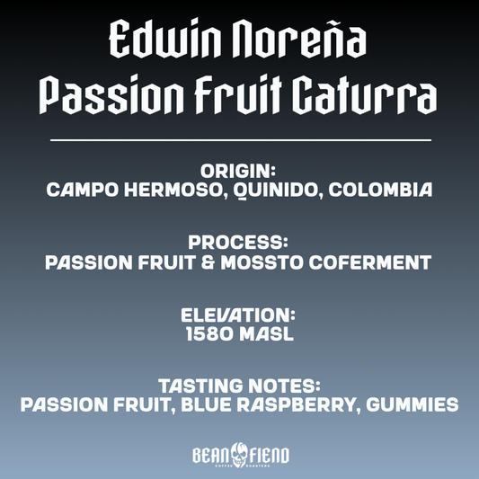 Edwin Noreña Passion Fruit Caturra Colombian coffee bag label