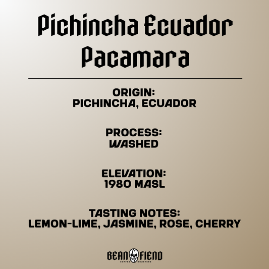 Pichincha Pacamara Ecuadorian single origin coffee bag label